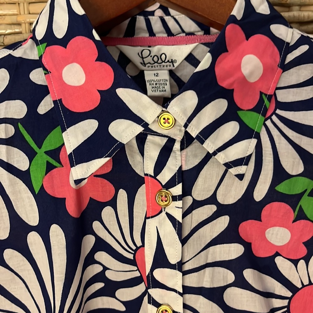 Lilly Pulitzer💕💙🤍 S 12 navy Gold but wht & pink floral print 3/4  sleeve NWB - Picture 3 of 7
